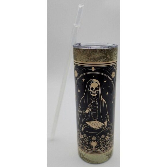 Death Tarot Card Grim Reaper Moth Gothic 20 oz Tumbler With Lid & Straw New - Picture 2 of 9